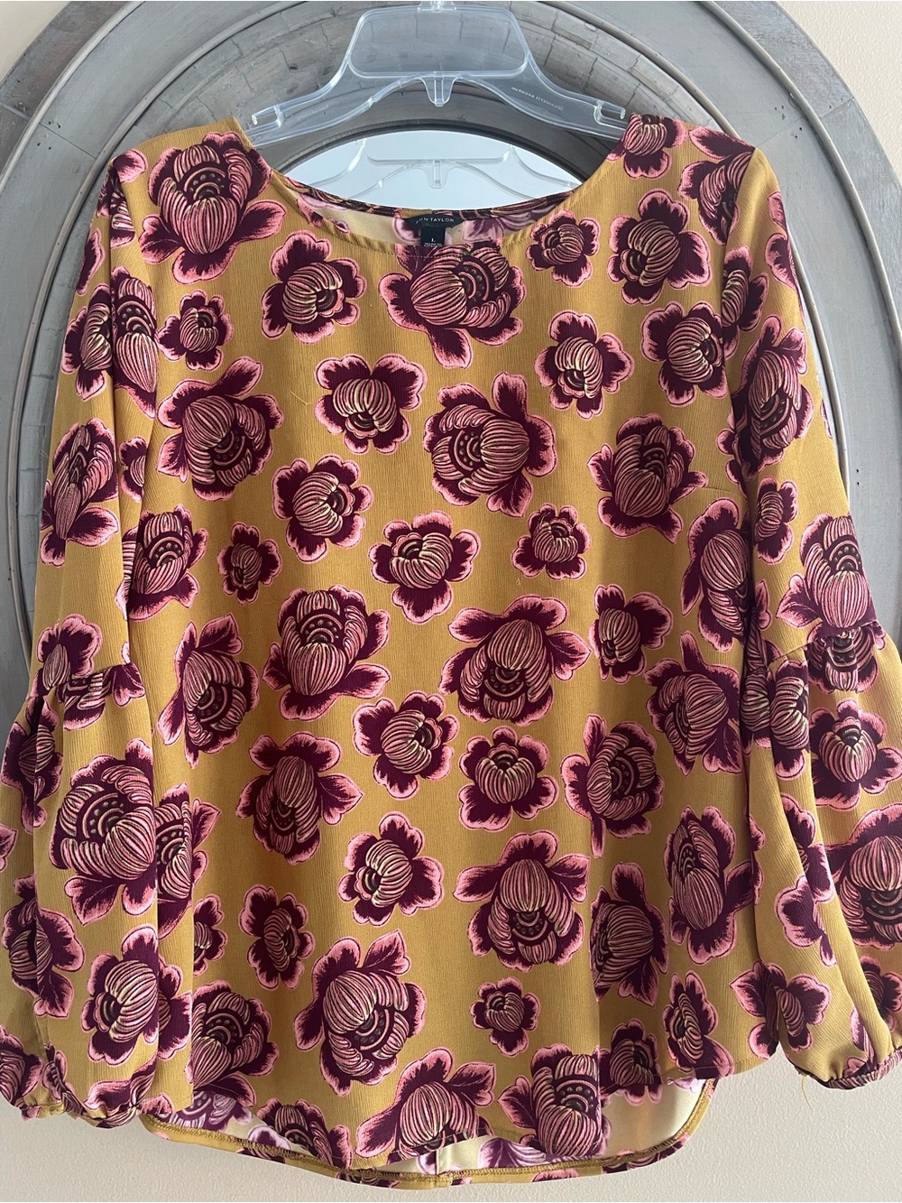 Ann Taylor Floral Puff-Sleeve Blouse - Mustard & Mauve